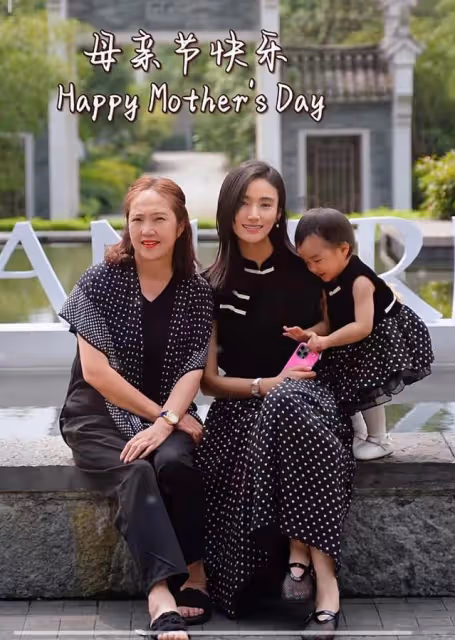 李亞鵬嬌妻慶祝母親節,帶媽媽女兒出遊,祖孫三代穿親子裝好有愛