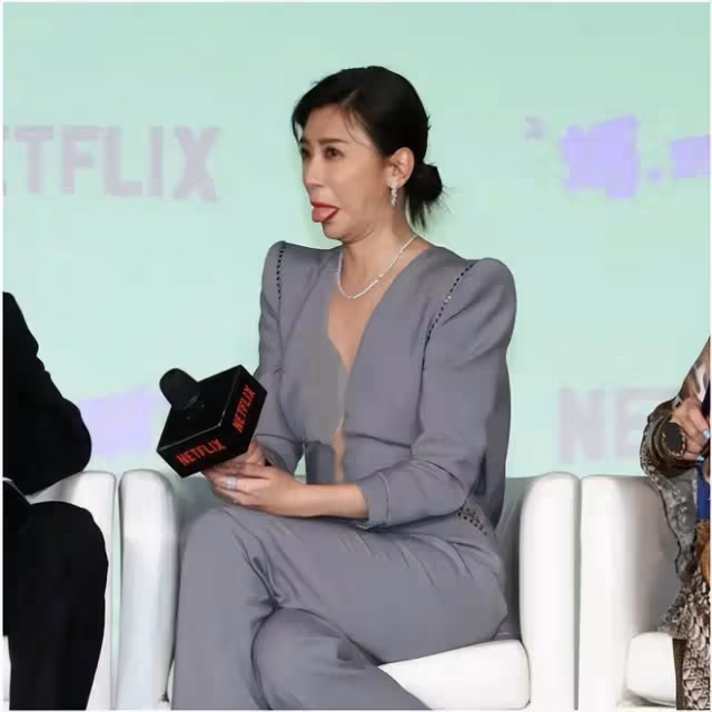 賈靜雯亮相新劇真有排面!西裝深V開叉到肚兜太性感,肌肉男搶鏡