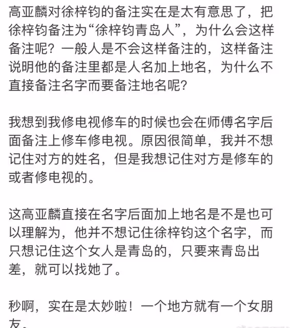 高亞麟給徐梓鈞的微信備註：是愛情地圖導航，還是特殊寓意