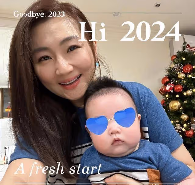 任家萱曬兒子近照,8個月小腰果肉嘟嘟很可愛,坐自行車一臉萌態