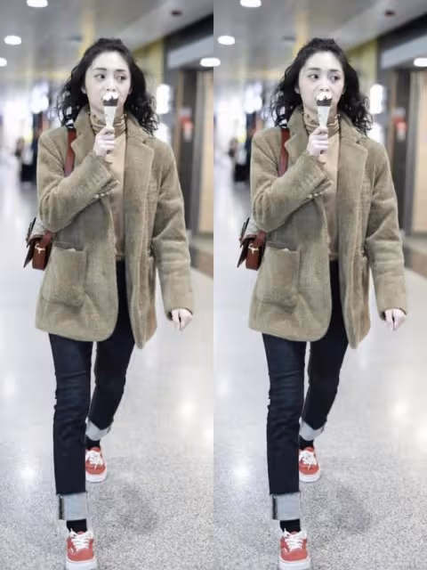 周潔瓊長得就很復古,一身抹胸連體褲看著更有摩登感,太有魅力了