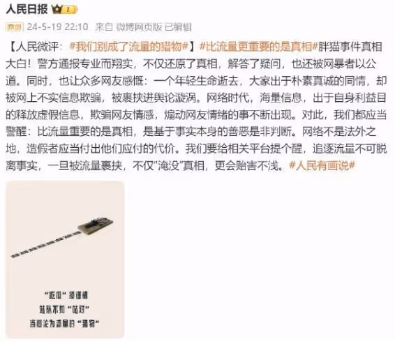 胖貓事件大反轉!譚竹是被冤枉,三個關鍵得以澄清,人民日報點評