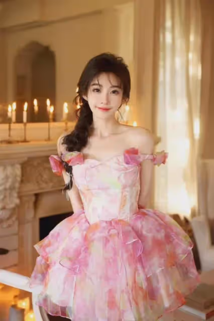 馮提莫小性感照片曝光,粉綠公主裙盡顯甜美風範