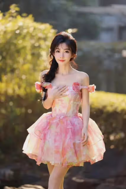 馮提莫小性感照片曝光,粉綠公主裙盡顯甜美風範