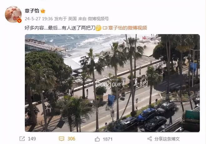 章子怡曬坎城vlog，工作間隙與女兒視頻，楊冪和醒醒打招呼超有愛
