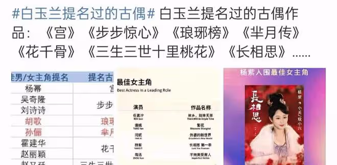 2024白玉蘭入圍名單,楊紫爭議最大,胡歌或將二封視帝
