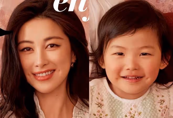 朱珠六一帶女兒拍雜誌，母女呈現招牌式梨渦笑，2歲王珠寶很可愛