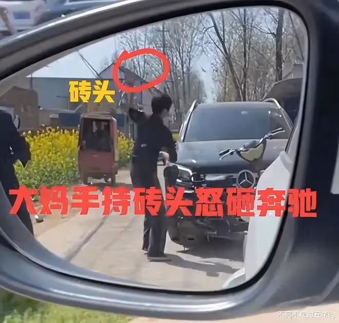 人才!因蒜苗被壓大媽怒砸奔馳車,車主定損3.7w,評論區一邊倒