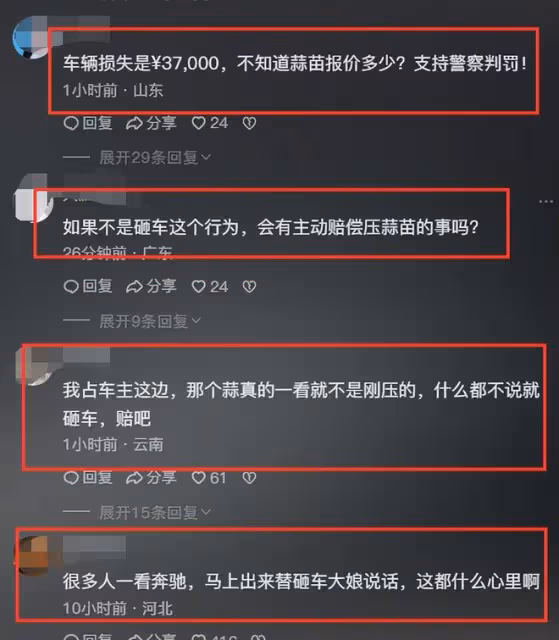 人才!因蒜苗被壓大媽怒砸奔馳車,車主定損3.7w,評論區一邊倒