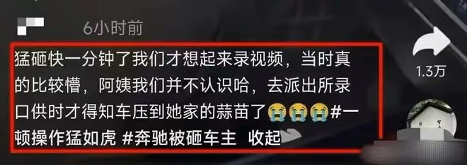 人才!因蒜苗被壓大媽怒砸奔馳車,車主定損3.7w,評論區一邊倒