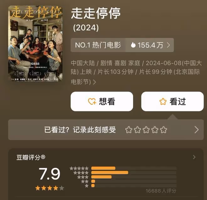 胡歌《走走停停》豆瓣開分7.9，被贊「一部真正的生活流」電影！