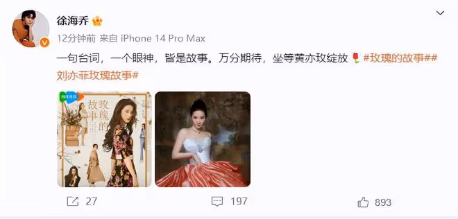 劉亦菲新劇《玫瑰的故事》開播,網友感慨徐海喬經紀人不爭氣