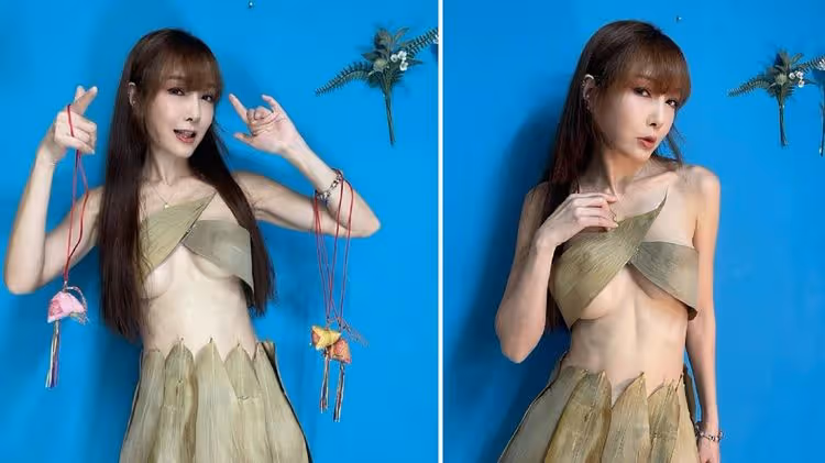 美魔女粽葉遮不住巨乳露餡了！扮「人形肉粽」老司機暈船