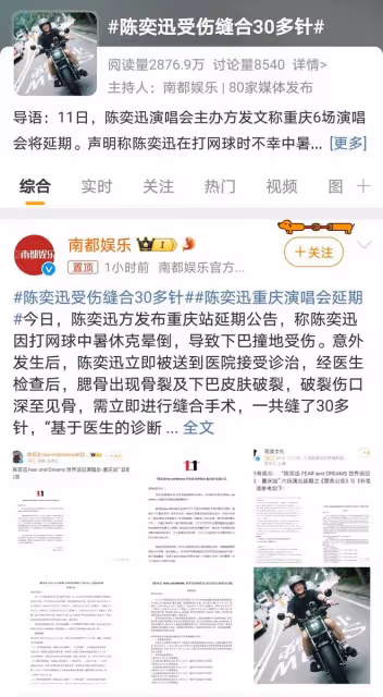 陳奕迅打網球中暑摔傷,腮骨骨裂縫30針,演唱會延期引關注