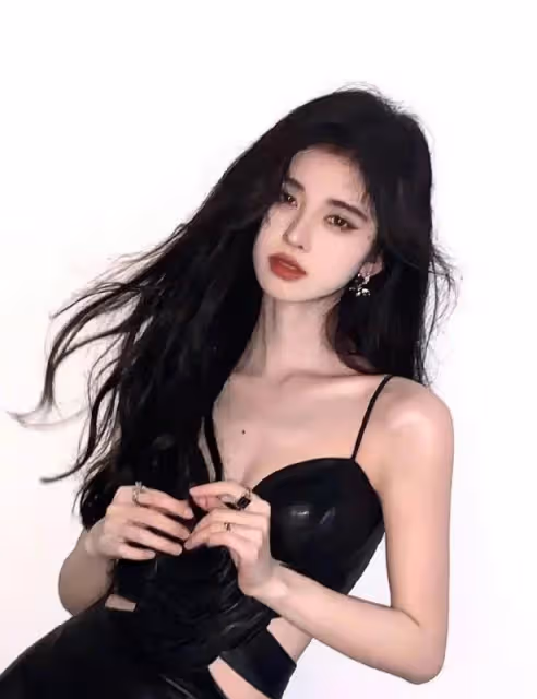 鞠婧禕穿黑色露腰皮裙超露出事業線！嫵媚風情性感妖艷