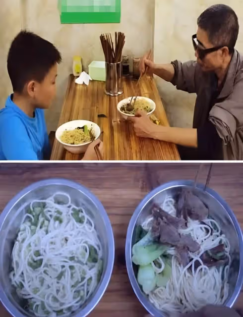 小男孩帶失明父進麵館，點餐大喊「大喊2碗、卻偷偷比1」老闆秒懂，父子離開後，留下的東西讓老闆淚目😢