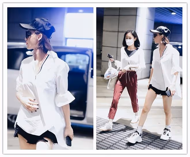 張歆藝瘦的讓人羨慕，穿簡單的白色短袖，年輕活潑像少女