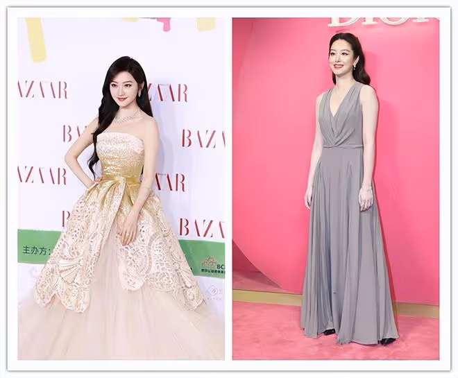 景甜和楊采鈺同框，雖然都在穿禮服長裙，氣質卻截然不同