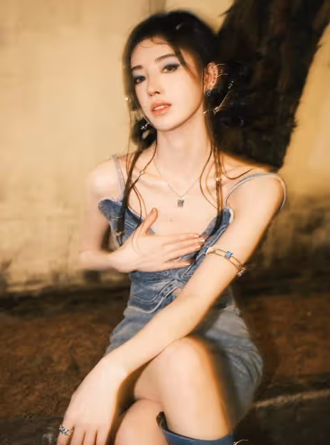 鞠婧禕火出圈的穿搭都很美，簡單的牛仔服裝，也是不平凡的