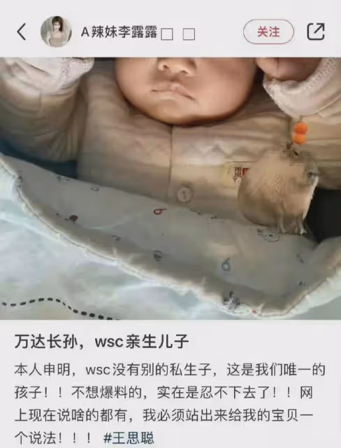 又有大瓜!網友自曝兒子是王思聰的,萬達長孫,想給孩子討個說法