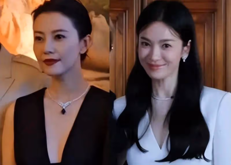 高圓圓終於不再清純,打扮油光發亮,在宋慧喬面前就像油膩大媽!
