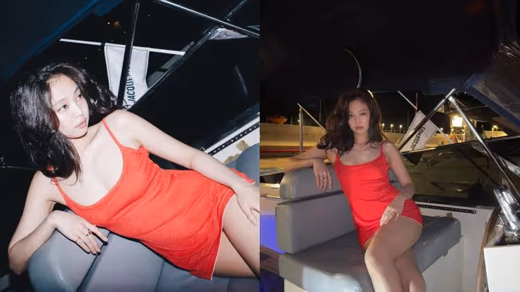 Jennie穿低胸短洋裝當「紅衣辣女孩」　酥胸蜜腿全都藏不住