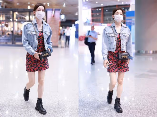 王麗坤的少女感一直在，35歲穿牛仔裙有18歲的樣子，又甜又美