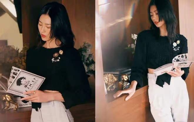 劉雯身材這麼高挑還要穿露臍裝，露出平坦小腹讓人嫉妒，太優秀