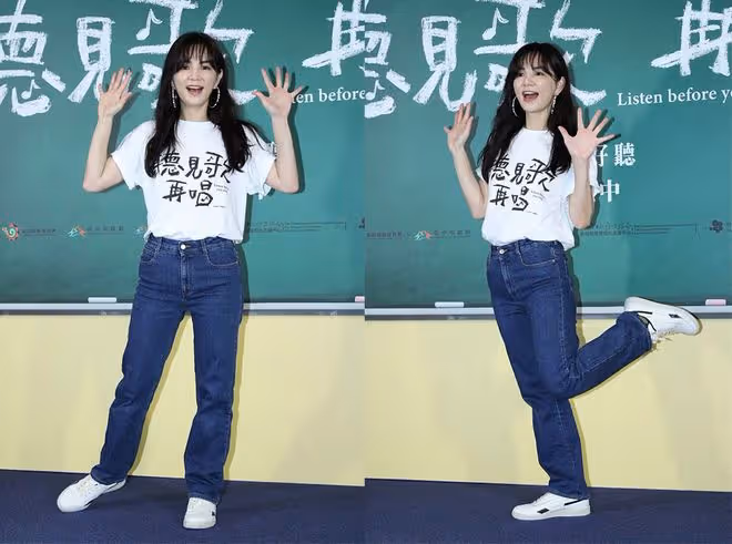 中年的陳嘉樺真不那麼「假小子」了，穿白裙配鎖骨發，美得不像話