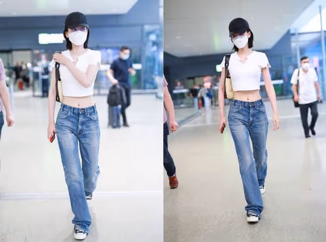 雖然喬欣還有乖乖女的樣子，可穿搭還挺「辣妹」的，短上衣太搶鏡