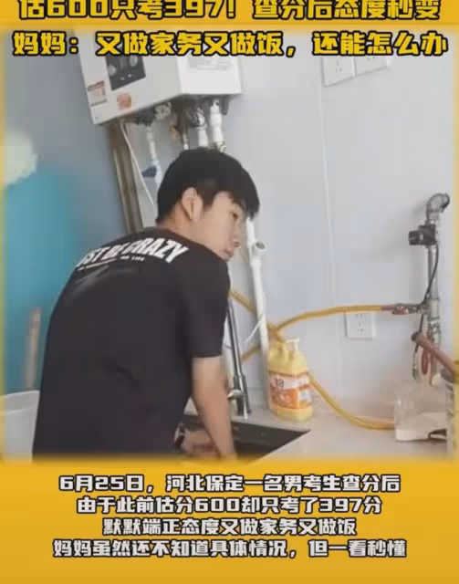 男生查分後默默去廚房做飯,媽媽一看秒懂:高考估分600隻考397分