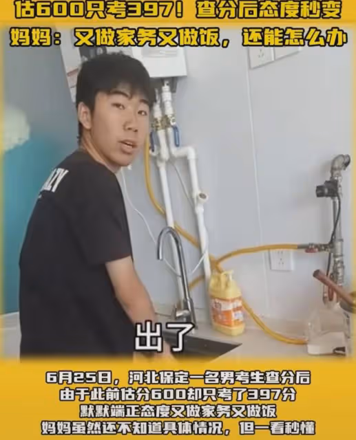 男生查分後默默去廚房做飯,媽媽一看秒懂:高考估分600隻考397分