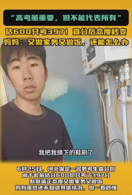 男生查分後默默去廚房做飯,媽媽一看秒懂:高考估分600隻考397分