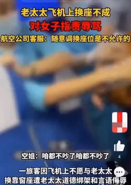 回顧飛機上老太太換位不成罵女子,女子反應絕了,千字文章說後續