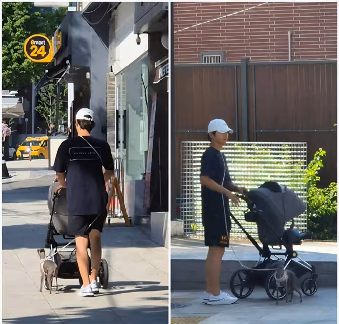 宋仲基獨自帶娃遛狗!1歲兒子開心踢騰小腳好可愛
