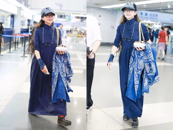 年過六旬的楊麗萍真瘦，穿民族風服飾有些鬆鬆垮垮，胳膊也挺細
