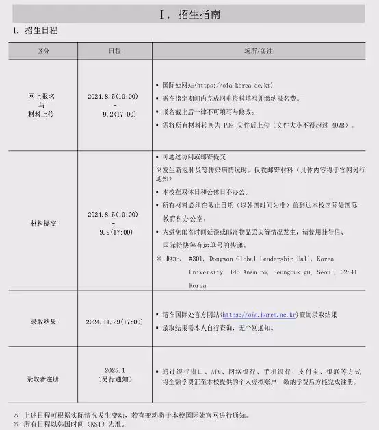 【招生簡章】2025年3月入學高麗大學本科新入
