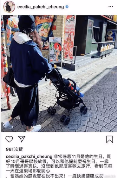 張柏芝攜三子同游日本,小兒子側面照曝光,身後還有一神秘男子