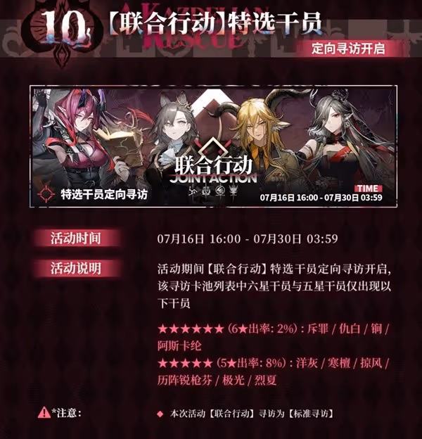 《明日方舟》熔爐「還魂」記卡池一覽