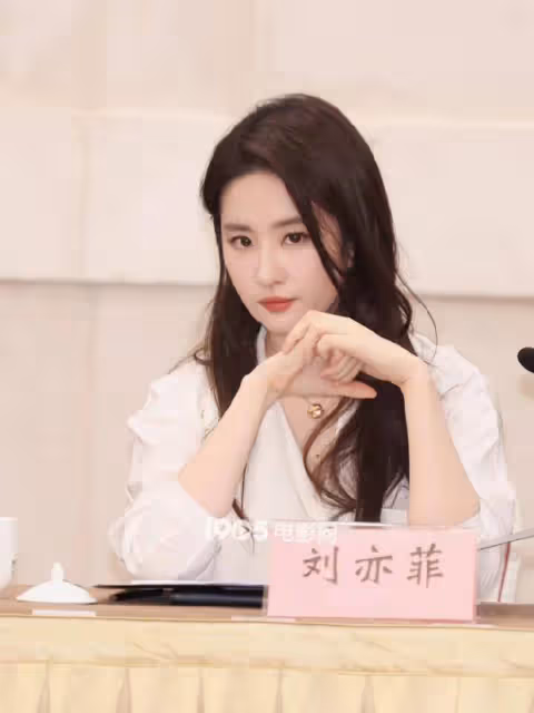 劉亦菲參加《玫瑰的故事》座談會，白襯衫大氣從容