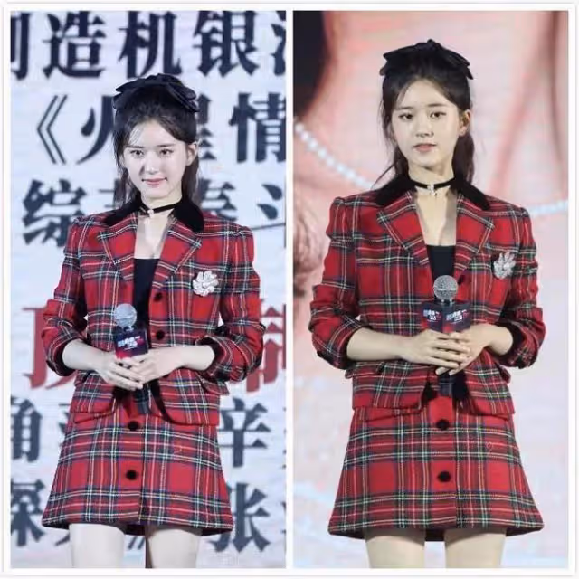 趙露思改走輕熟風，格紋套裝看著雖然保守，氣質卻又甜又性感