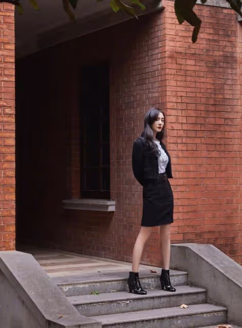楊冪出席青年電影周，職業套裝只露半截腿，不走絲襪路線也吸睛