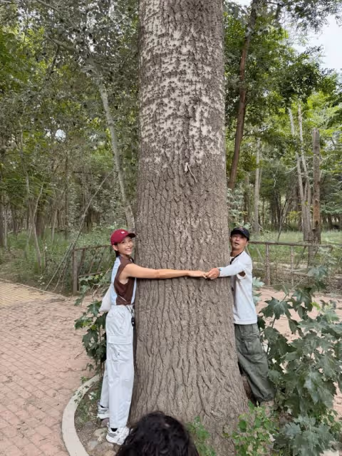 蔡少芬一家人寧夏旅遊,兒子爆炸頭特可愛,母子坐在駱駝上拍照