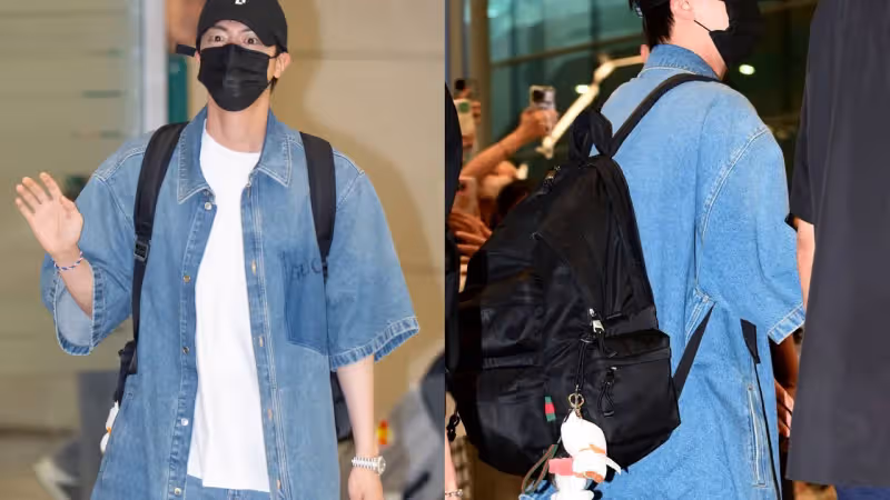 BTS JIN傳完奧運聖火超放鬆　穿GUCCI丹寧裝返韓腳步很輕盈