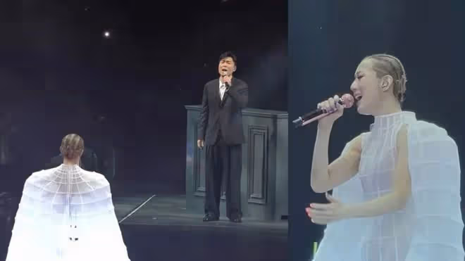 鄭秀文演唱會與老公合唱《世紀末煙花》淚如雨下,許志安微笑點頭回應
