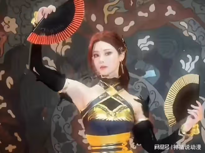 斗破蒼穹:雅妃cos來了,口叼摺扇,黑絲大長腿魅惑力拉滿,太美