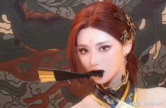 斗破蒼穹:雅妃cos來了,口叼摺扇,黑絲大長腿魅惑力拉滿,太美