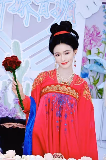 林允一襲紅衣襦裙千嬌百媚,莞爾一笑元氣滿滿