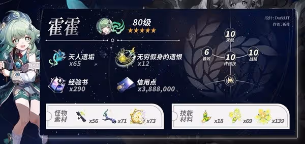 《崩壞：星穹鐵道》藿藿養成材料統計