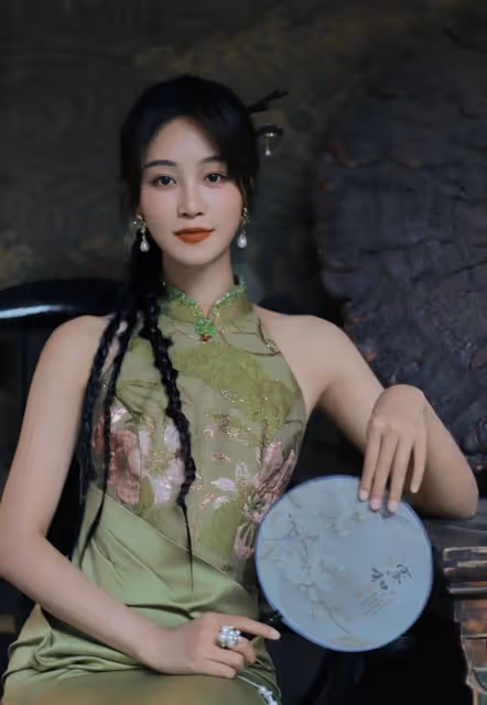 藍盈瑩太敢穿了，高叉碧色旗袍勾勒完美曲線，「寶瓶臀」前凸後翹太誘人